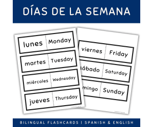 Days of the Week in Spanish, Días de la semana, Bilingual Flashcards