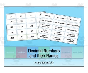 Decimal Numbers and their Names Card Sort Activity
