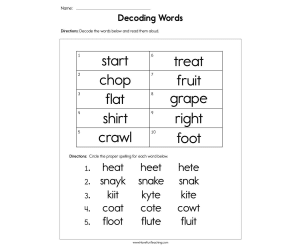 Decoding Words Worksheet