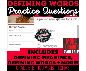 Defining Words Practice Questions - Vocabulary Grade 5-6 (Forms)