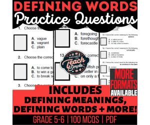 Defining Words Practice Questions - Vocabulary Grade 5-6 (PDF)