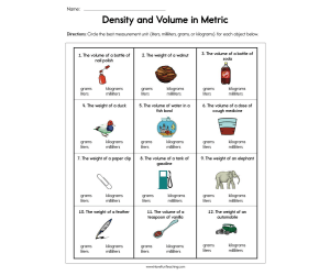 Density and Volume in Metric Worksheet