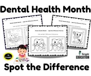 Dental Health Month  Spot the Difference Pictures and Coloring Activit