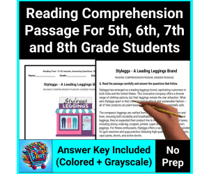 Descriptive Reading Comprehension Passage For 5th, 6th, 7th & 8th Grad