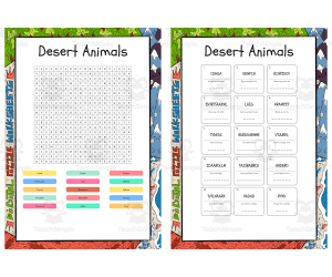 Desert Animals word search, scramble and crossword