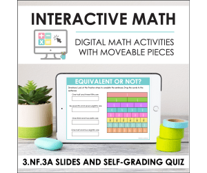 Digital Math for 3.NF.3A - Fractions as Equivalent (Slides + Self-Grading Quiz)