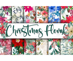 Digital Paper: Christmas Floral Medley