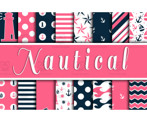 Digital Paper: Nautical in Pink and Navy Blue
