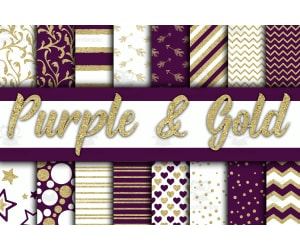 Digital Paper: Purple and Gold Glitter