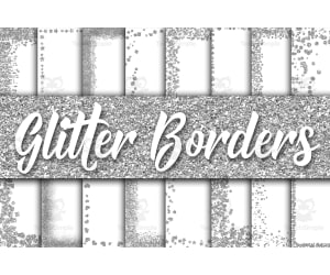Digital Paper: Silver Glitter Borders