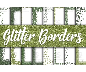 Digital Paper: St. Patrick's Day Green Glitter Borders