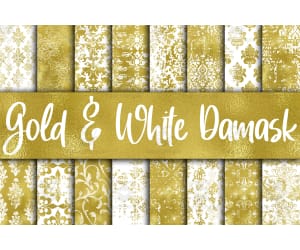 Digital Paper:Gold and White Damask