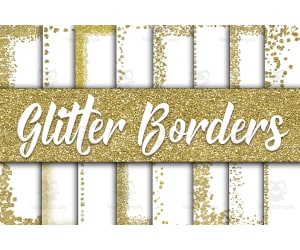 Digital Paper:Gold Glitter Borders