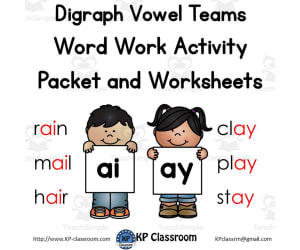 Digraph AI AY Vowel Teams Activity Packet and Worksheets