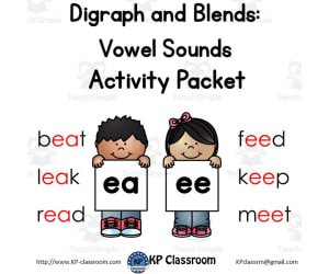 Digraph EA EE Vowel Teams Activity Packet and Worksheets