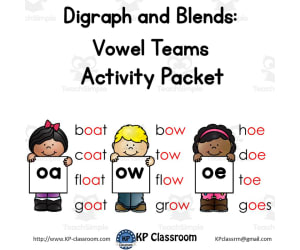 Digraph OA OW OE Vowel Teams Activity Packet and Worksheets