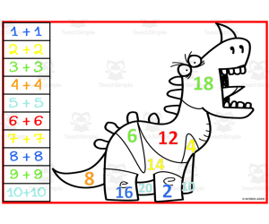 DINOSAUR ADDITION DOUBLES FACTS - COLOR BY NUMBER - 3