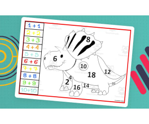 DINOSAUR ADDITION DOUBLES FACTS - COLOR BY NUMBER - 4