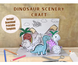 Dinosaur Colour and Play Scene Printable activity