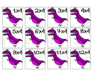 Dinosaur Multiplication Colored Cards x4