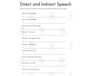 direct and indirect speech worksheet for grade 4