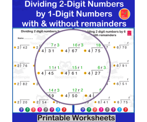 Divide 2-digit by 1-digit numbers with or without remainders