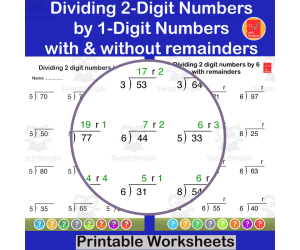 Divide 2-digit numbers by 1-digit numbers with & without remainders