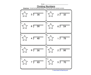 Dividing 1 into 2 Digit Worksheet