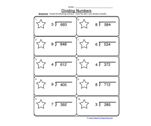 Dividing 1 into 3 Digit Worksheet