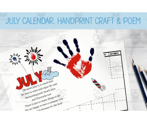 DIY Handprint Calendar - July Craft & Poem, Homeschool Art Activity