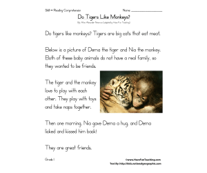 Do Tigers Like Monkeys? - Reading Comprehension Worksheet