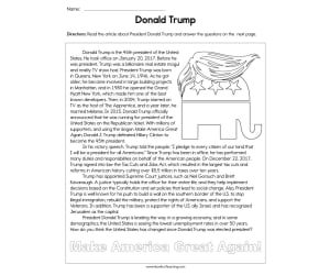 Donald Trump Reading Comprehension Worksheet