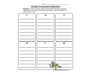 Double Consonant Lists Worksheet