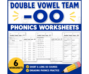 Double Vowel Team OO Worksheets | Short & Long OO Sounds Phonics
