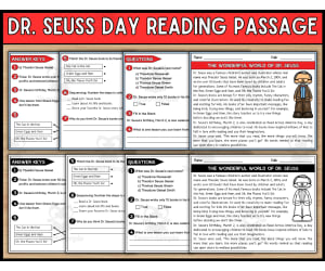 Dr. Seuss Day Reading Comprehension Passage amd Questions