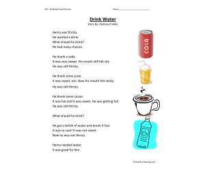 Drink Water - Reading Comprehension Worksheet