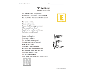 E Like Bench Reading Comprehension Worksheet