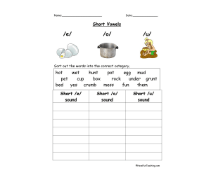 E, O, U Short Vowels Worksheet