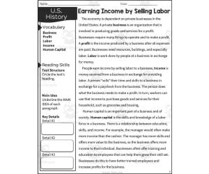 Earning Income by Selling Labor Reading Packet