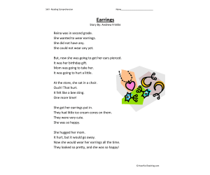 Earrings Reading Comprehension Worksheet
