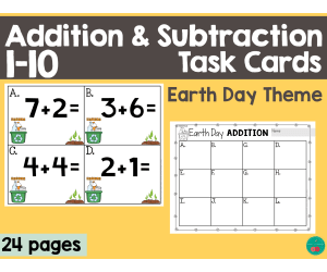 Earth Day Addition & Subtraction Task Cards