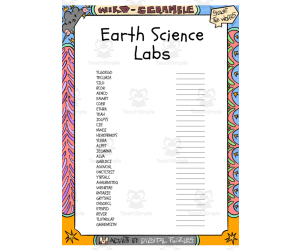 Earth Science Labs word Scramble puzzle worksheet