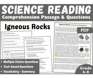 Earth Science Reading Comprehension Passage: Igneous Rocks (PDF)