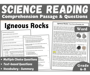 Earth Science Reading Comprehension Passage: Igneous Rocks (Word)