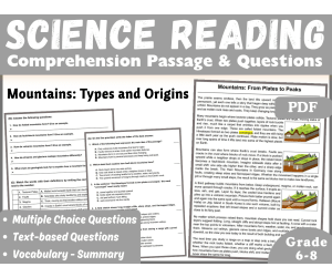 Earth Science Reading Comprehension Passage: Types of Mountains (PDF)