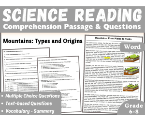 Earth Science Reading Comprehension Passage: Types of Mountains (Word)
