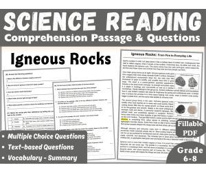 Earth Science Reading Passage: Igneous Rocks (Fillable PDF)