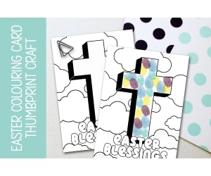 EASTER COLORING CARD, THUMBPRINT CRAFT, DIY HANDPRINT ART