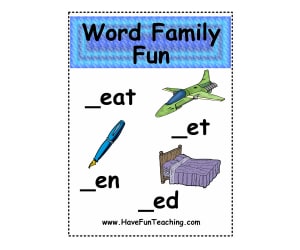 EAT, ED, EN, ET Word Family Fun Activity