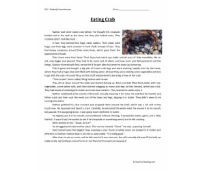 Eating Crab Reading Comprehension Worksheet